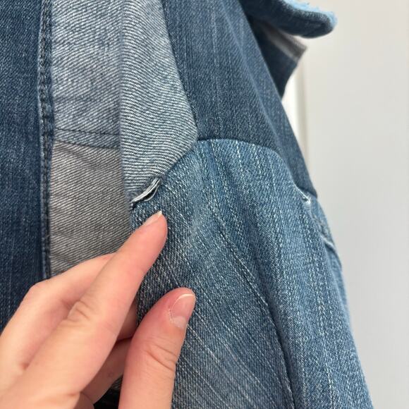 Levi's Custom Reworked Denim Jacket Upcycled Patchwork Jean Jacket Sz M Bomber - Picture 12 of 12